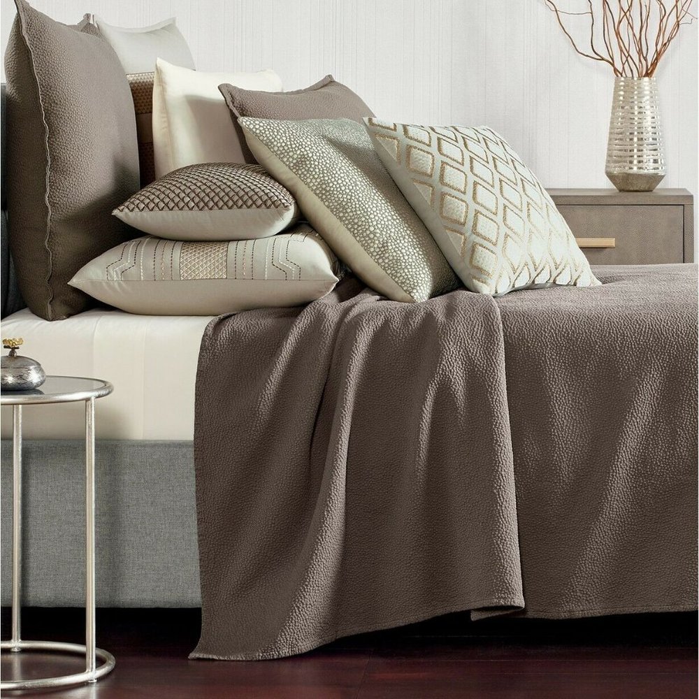 Hotel Collection Como Cotton Quilted Textured Coverlet - FULL / QUEEN - Brown